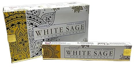 Deepika White Sage Masala Räucherstäbchen, natürlich, handgefertigt, Agarbatti, handgerollt, geformt, Bambusstab, 6er-Pack, 15 g