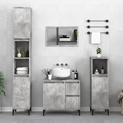 Bulliing Armadietto Bagno Grigio Cemento 30x30x190 cm Legno Multistrato,Mobile Alto da Bagno,Mobile Bagno colonna con Ripiano Aperto,Mobiletto da bagno a colonna,Mobile Bagno Salvaspazio,Armadietto Ba