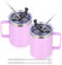 Volhoply 12oz Insulated Leakproof Coffee Mug with Sliding & Straw Lid Bulk 2 Pack,Double Wall Vacuum Stainless Steel Travel Tumbler Cup with Handle,Reusable Camping Mugs Keep Cold/Hot(Purple,2 Set)