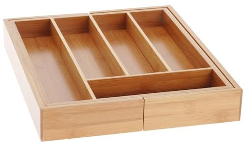 Carousel Home Extendable Cutlery Tray | 7-compartment Expanding Bamboo Cutlery Holder For Drawer | Wooden Kitchen Cutlery Drawer Organiser - 28 to 45cm
