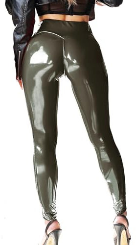 Mstaad Lack-Leggings aus Kunstleder für Damen, hohe Taille, Po, Lifting, Lack, Kunstleder, Latex, glänzende Hose, Konzert-Outfits, Bronzegrün, M