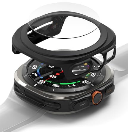 Ringke Slim & Glass Compatible con Protector Samsung Galaxy Watch Ultra y Protector Pantalla Samsung Galaxy Watch Ultra, Funda Anti-amarillea Sólida - Matte Black