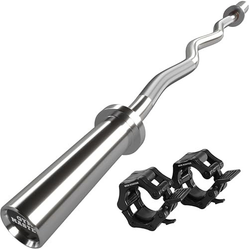 GYM MASTER EZ Curl Bar Olympic 2 Barbell for Bicep Curls and Weight Lifting - With Clamp Collars