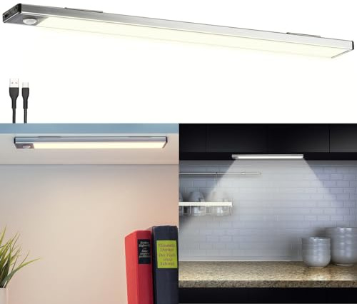 Lunartec LED Unterbauleuchte Akku: Akku-LED-Lichtleiste, Licht- & Bewegungssensor, 2 Modi, warmweiß, 33cm (LED-Licht Bewegungsmelder Akku, LED Innenbeleuchtung)