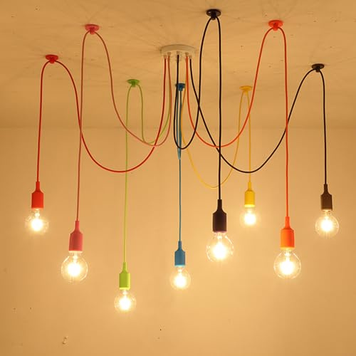 GZZBMY E27 Industrial Hängelampe Spinne Pendelleuchte Essentisch Kronleuchter höhenverstellbar Bunt Hängelampe Leuchtmittel Deckenlampe Kinderzimmer Wohnzimmer Kindergarten (8 Köpfe)