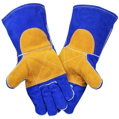 CHUIKUAJ Guantes de Soldadura para Soldador Paquete múltiple, Guantes Largos de Ante Vacuno Resistentes a Altas temperaturas, Guantes de Trabajo de Cuero Resistentes al Desgaste,Blue-24Pairs