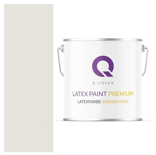 Q-COVER Latexfarbe Abwaschbar 5L (ca.35m2) Weiß-grau Farbton Innenfarbe Wandfarbe Deckenfarbe Klasse 2 Mattfarbe Für Allergiker Scheuerfest Geruchlos Frei Von Voc