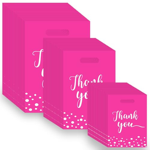 WOOWAIR 300Pcs Sac Plastique “Thank you”, 3 Tailles Sac Transport Poignée Brillant, Sacs de Vente au Détail Etanche pour L'emballage Stockage Shopping
