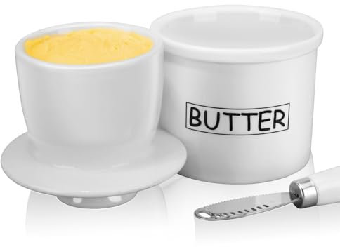 8oz(250ml) Capacity French Butter Crock, Butter Dish with Knife for Soft Butter and No More Hard Butter Anymore for Gift
