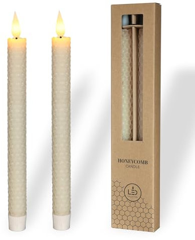 comforder Echtwachs LED Kerzen mit flackernder Flamme (2er Set), elektrische Stabkerzen mit Timerfunktion, Kerzen batteriebetrieben, Bienenwaben-Optik (Creme)