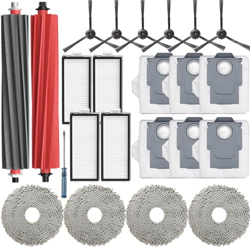 Bluearks 22 Stück Zubehörset für Roborock Qrevo Master/Qrevo Slim Roboter Saugroboter,1 Satz Hauptbürsten,4 Filter,4 Mop-Pads,6 Seitenbürsten und 6 Staubbeutel,Zubehör für Roborock Q Revo Master