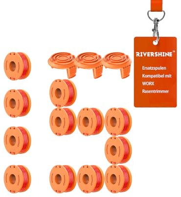 Rivershine WA0010 Rasentrimmer Spule Kompatibel mit Worx Rasentrimmer Modell Wg150 Wg151 (12 Ersatzfadenspule+ 3 Trimmerabdeckung)