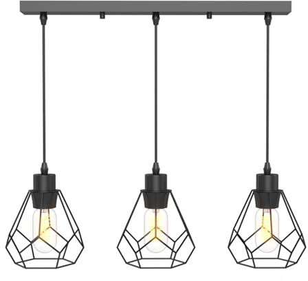 EMKE Pendellampe Pendelleuchte 3-flammig Hängelampe, Vintage Hängeleuchte Esszimmer Esstisch Lampenschirm Licht, E27 Lampe Hängend Küche Wohnzimmer Pendellampen Schwarz