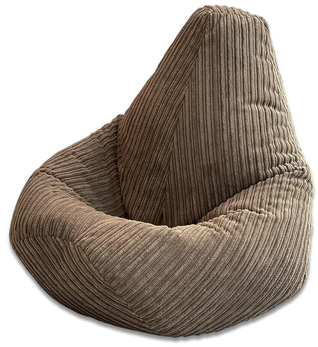 Beautiful Beanbags - XL Jumbo Cord Highback Bean Bag Chair - Brown | Huge, Mega Ready-Filled Gamer Chair for Adults