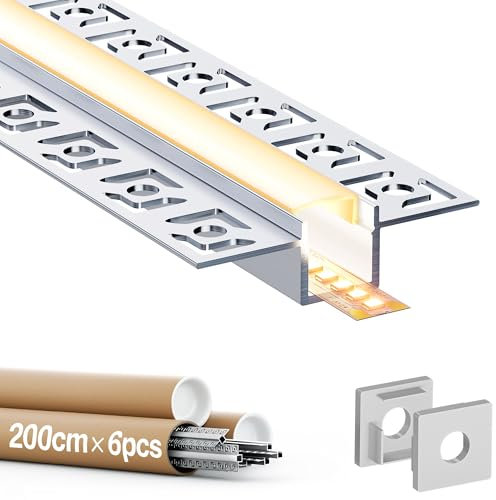 GEEKLUX Perfil Aluminio Tira LED Empotrar 6 Piezas x 2M (55.5 x 14.9 mm), Perfil Drywall LED con Difusor LED Blanco Lechoso, Canaleta para Tira LED de hasta 12mm de Ancho