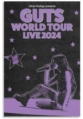 Qiamenu Poster di Olivia Rodrigo con tour musicale dal vivo, vintage, poster per stanza, decorazione artistica da parete per camera da letto, 30 x 45 cm