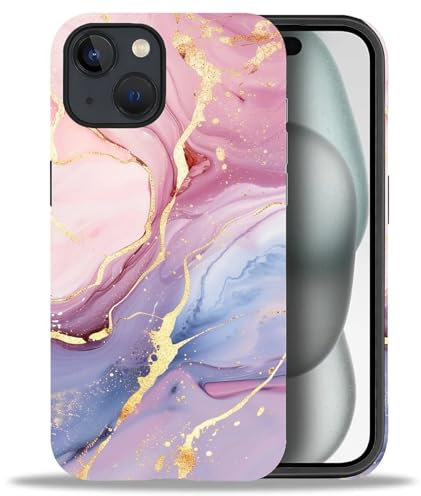 artslion Cute Handyhülle für iPhone 15 hülle 6,1 Zoll, rosa Marmor Muster Stoßfest Kratzfest Schutzhülle für iPhone 15