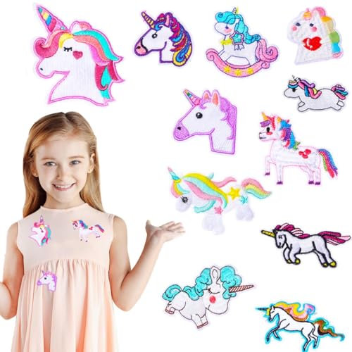 CATOR Kinder-Einhorn-Bügelbilder, 12 Stück Einhorn Bügelbilder, Aufnäher Kinder, Bügel Patches für DIY T-Shirt Jeans Taschen Mützen