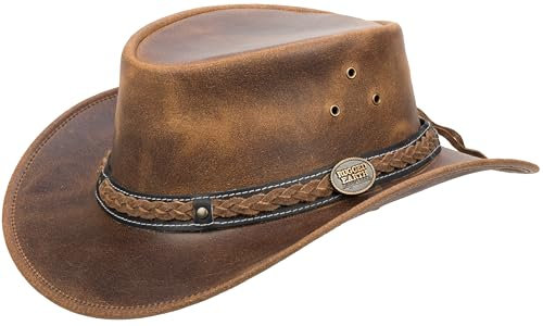 Barrington Lederhut – Edler Cowboyhut im Australian Style für Damen und Herren, wasserabweisend & robust, ideal für Outdoor, Reisen & Abenteuer (DE/NL/SE/PL, Alphanumerisch, S, Braun)
