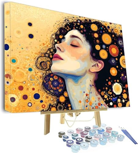 Peinture par Numéro Adulte Klimt, DIY Femme Peinture Acrylique pour Enfants Débutants Facile Sur Toile 30x20cm Paint by Numbers avec Peinture Acrylique pour Décoration de la Maison, (Sans Cadre) P-739