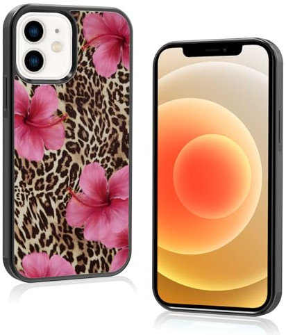 Axulimin Cute Pink Hibiscus Flowers Leopard Cheetah Print Aesthetic Phone Case for iPhone 12 & iPhone 12 Pro Case for Women Girls -6.1Inch