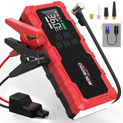 OGORI NEW Avviatore Batteria con Compressore 150PSI,7000A Booster Avviamento Auto,Starter Batteria Auto con Torcia, Ricarica USB (8.0L Diesel/10.0L Benzina)