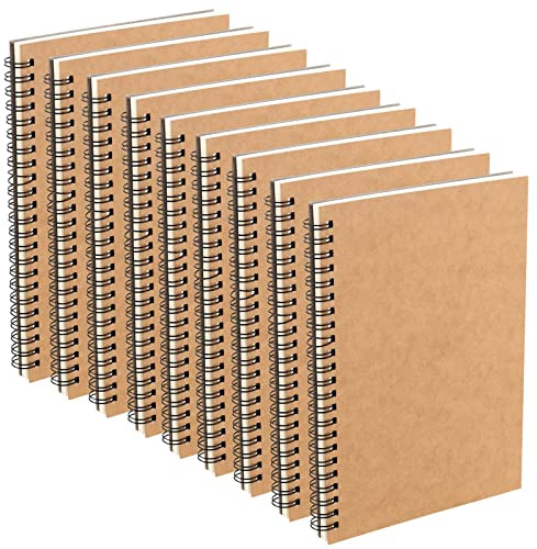 MUNGHOK Lot de 10 Carnet Dessin A5, Sketchbook en Papier Kraft 60 Feuilles/120 Pages, Carnet Spirale A5 Marron pour Peinture, Croquis et Notes