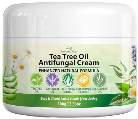 Tea Tree Oil Antifungal Cream: Natural Treatment for Athletes Foot, Jock Itch, Ringworm, Eczema, and Tinea Versicolor, Soothing & Hydrating Formula, 100g