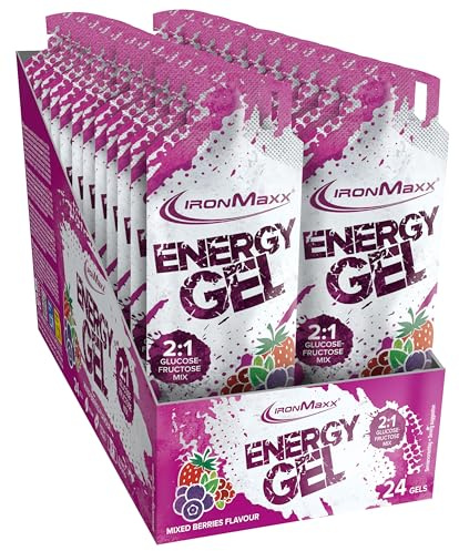 IronMaxx® Energy Gel – Mixed Berries 24x67ml | Mit 25 g Kohlenhydraten & 200mg Natrium pro Portion | Ideal bei intensiver körperlicher Belastung | Praktisch für unterwegs