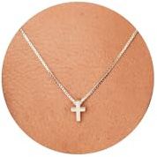 HANLI Halskette Damen Gold/Silber - Zarte Kreuz Kette Ankh Sideways Klein mit Cubic Zirkonia Kreuzkette Religiösen Anhänger mit für Frauen Mädchen Wasserfeste Hautverträglich Schmuck