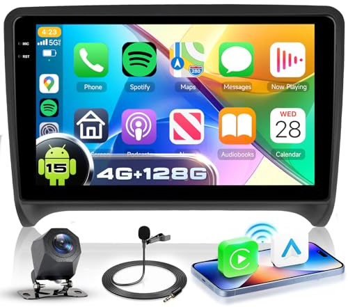 VECHTEL 4G+128G Autoradio Android 15 für Audi TT 2006-2014,9 Zoll In-Cell HD Touchscreen mit Drahtlos Carplay Android Auto, Auto Radio Unterstützung GPS Wi-Fi USB Bluetooth FM RDS Radio Rückfahrkamera