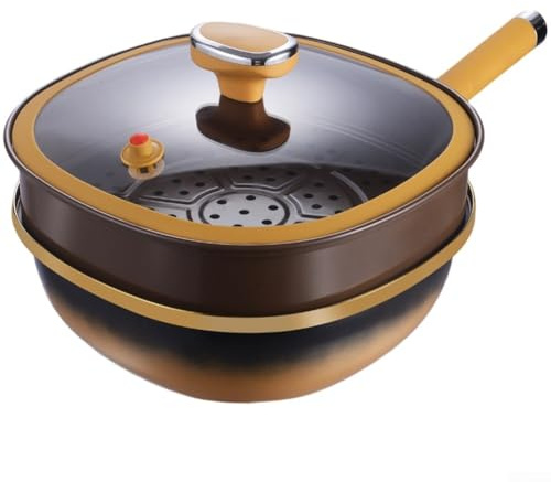 YobiLife Metall-Topf mit Glasdeckel und Dampfkorb, 30,5 cm, unterstützt verschiedene Koch- und Dampfmethoden (Titan-Bratpfanne + Silikondeckel + Dampfgarer)