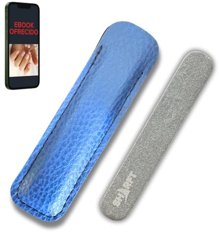 SHARFT, Lime a Ongles Pierre Naturelle des Pyrénées avec étui PVC de couleur Bleue. Format traditionnel 100x15x5mm plate. Utilisable sur toutes les faces. Lavable, Durable, Naturel et MADE IN FRANCE.