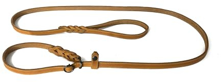 Fettleder Moxonleine Retrieverleine mit Zugstop, Chrom Lederleine (Cognac, schwarz matt, 150cm x 8mm)