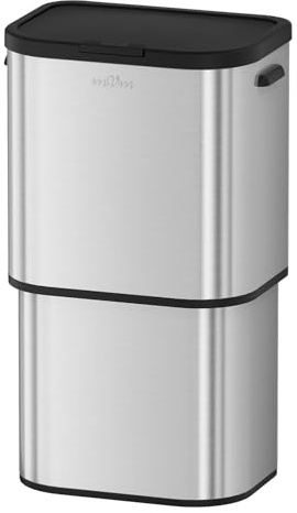 mVm 60L Kitchen Bin,Stainless Steel Trash Bin with Lid,Soft Close and Stays Open,Large Rubbish Bin,Garbage Bin for Home Office