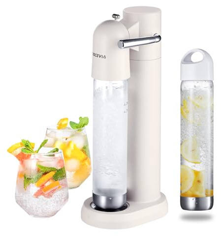 Gasificadora de Agua para Casa, Máquina de Agua con Gas con Botellas Sin BPA (1L + 1L), Fabricante de Soda Compatible con Cilindros CO2 de 60L - Blanco