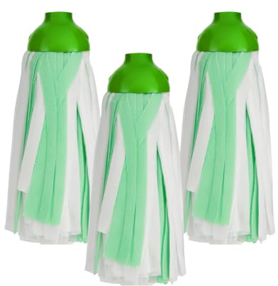 HOMESHOPA Synthetic Floor Mop Head, 3 Pack Green Super Absorbent Synthetic Cloth Strands, Versatile Easy-Clean Mop Refill for Home, Office & Commercial Use