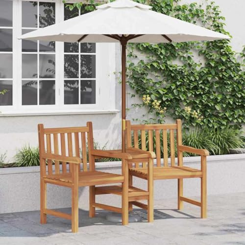 Tonture Outdoor-Sitzbank Braun 152x63x89 cm, Teak-Massivholz Gartenbank mit Tisch, Robustes Holz für Terrasse, Balkon, wetterfest