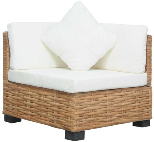 Owoxanthellate Ecksofa 67 x 67 x 59 cm braun Naturrattan Cremeweiß Kissen platzsparendes kleines Gartenmöbel für Wohnzimmer Wintergarten Balkon