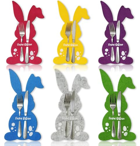 12 Stück Tischdeko Ostern,Ostern Bestecktasche Filz,Osterhasen Bestecktaschen,Besteckhalter Osterhase,Besteckhalter Filz Ostern,Osterhase Besteckbeutel,für Verschiedene Messer Und Gabeln