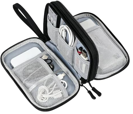 Yilnlg Cable Organiser Bag, Double Layer Electronics Accessories Organiser Bag, Travel Accessories Bag Organiser for Cables for Charging Cable Flash Drive SD Card Power Bank USB Black