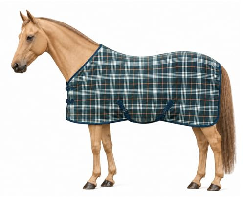 Brama-West Fleece Abschwitzdecke Pferd – Anti-Pilling Pferdedecke Atmungsaktiv mit Kreuzgurten (Grün/Weiß, 125)