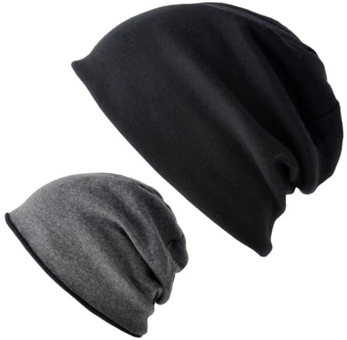 CHARM Bio Baumwolle Beanie Herren - Wende Jersey Chemo Mütze Made In Japan Schwarz & Dunkelgrau