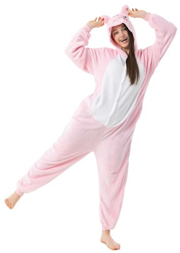 Katara 1744 - Schweinchen Kostüm-Anzug Onesie/Jumpsuit Einteiler Body für Erwachsene Damen Herren als Pyjama oder Schlafanzug Unisex - viele Verschiedene Tiere