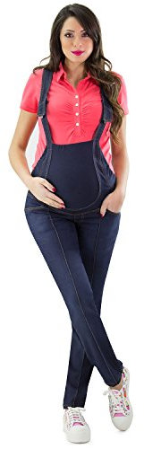 Salopette Premaman di Jeans con Fascia in Jersey, Lavaggio Deluxe e vestibilità Regular - Made in Italy (L, Denim)