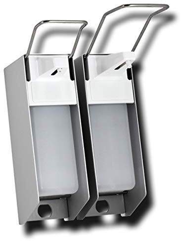Desinfektionsspender mit Edelstahlhebel, Armhebelspender mit Kunststoffpumpe 500 ml / 1.000 ml, Spender für Desinfektionsmittel, Wandspender für Desinfektionsmittel, Größe:500 ml - langer Hebel
