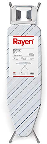 Rayen Table à Repasser, Structure Gris-funda Rayures Gris et Bleu, Mesure société 113 x 34 cm/Mesure plié 142 x 34 x 5.50 cm