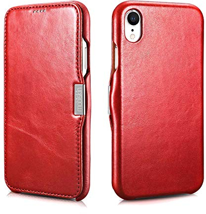 Mobiskin Hülle kompatibel mit Apple iPhone XR (6,1 Zoll), Handyhülle mit echtem Leder, Case, Schutzhülle, dünne Handy-Tasche, Slim Cover, Vintage Rot