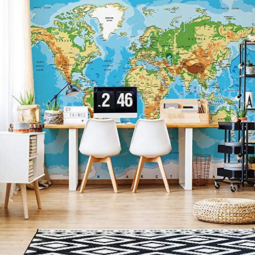 World Map Atlas Photo Wallpaper Wall Mural - 312cm x 219cm / 3 Piece(s) - Printed on 130gsm EasyInstall Paper - 10250VEXXL - Maps