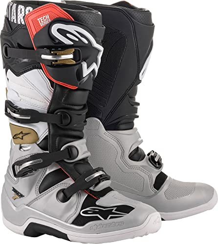 Alpinestars Herren 2012014_1829_11 Tech 7, Black/Silver White/Gold, 10 UK